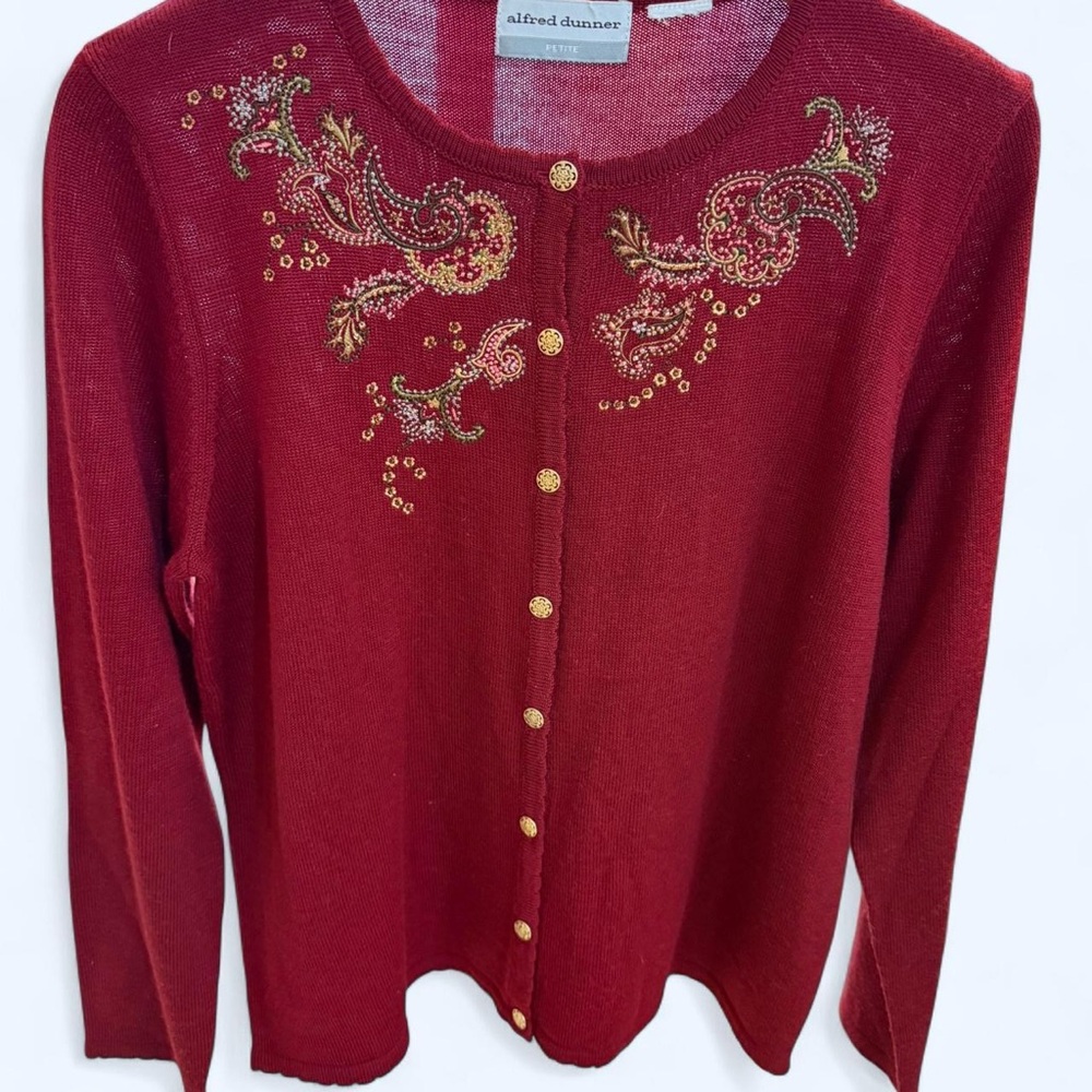 Alfred Dunner Burgundy Embroidered Cardigan